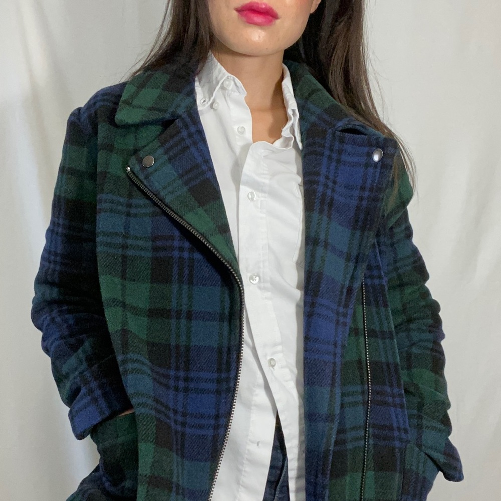 Green plaid zipper coat with pockets size small